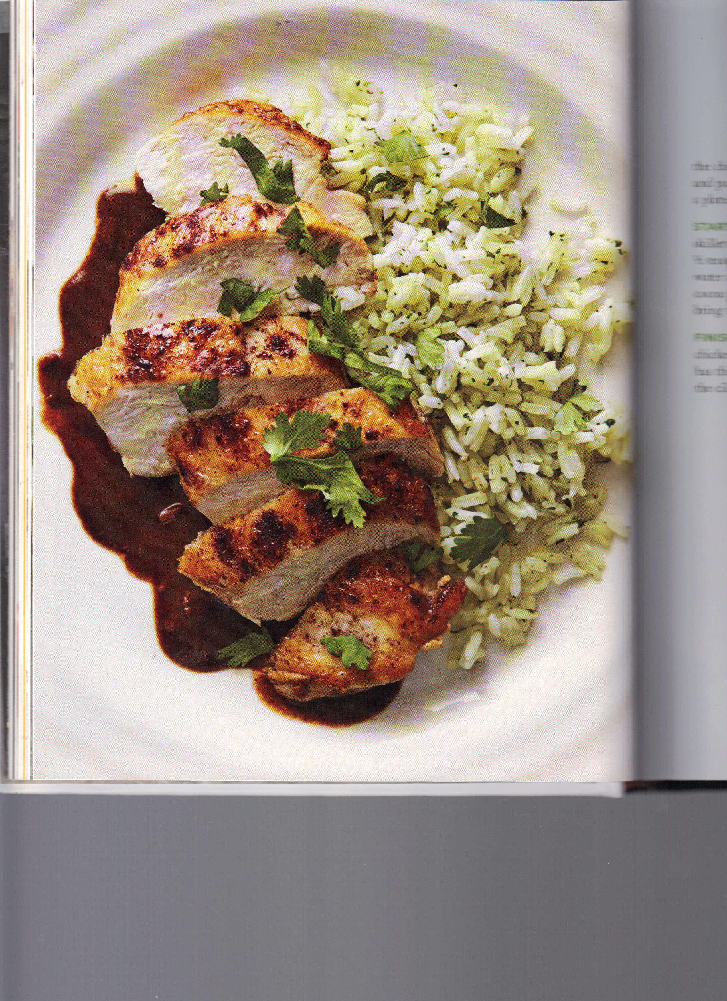 SAUTEED CHICKEN WITH QUICK MOLE SAUCE AND CILANTRO RICE